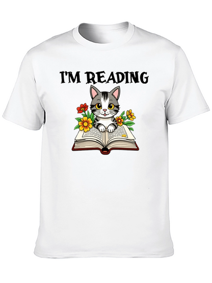 Camiseta Negra con Diseño de Gato Lector