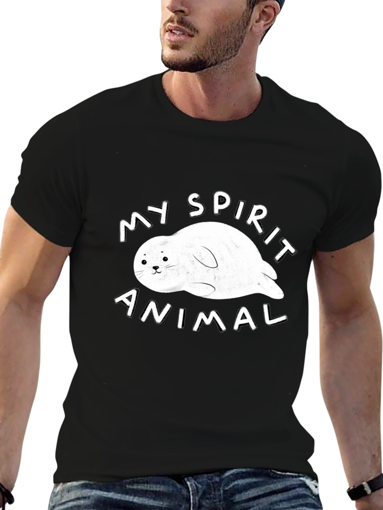 Camiseta Negra Mi Animal Espiritual Foca para Hombre