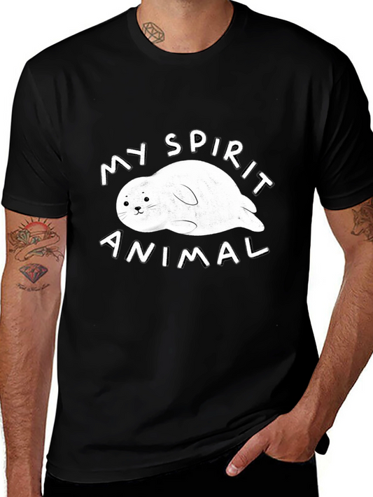Camiseta Negra Mi Animal Espiritual Foca para Hombre
