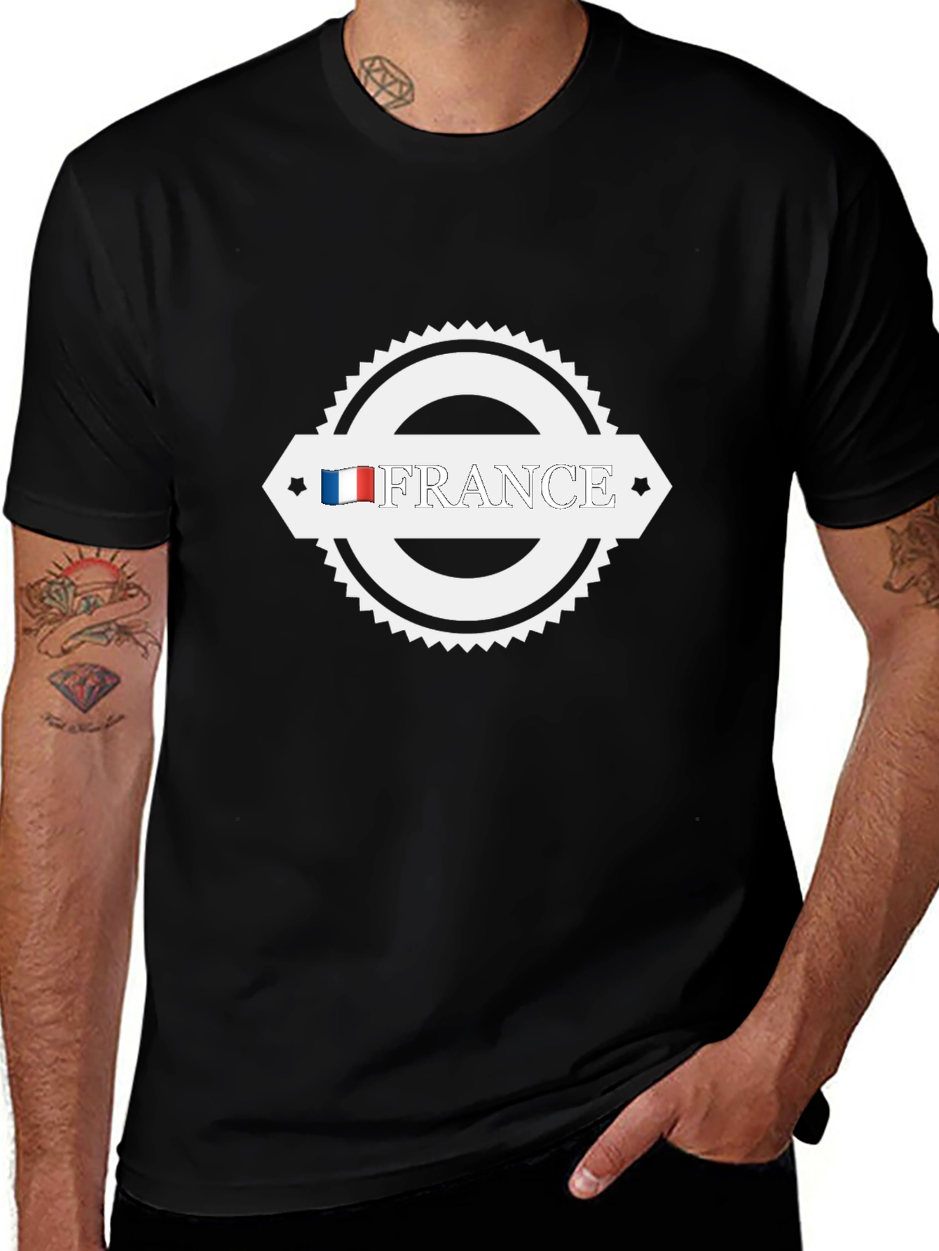 Camiseta Negra Francia Moda Casual Hombre