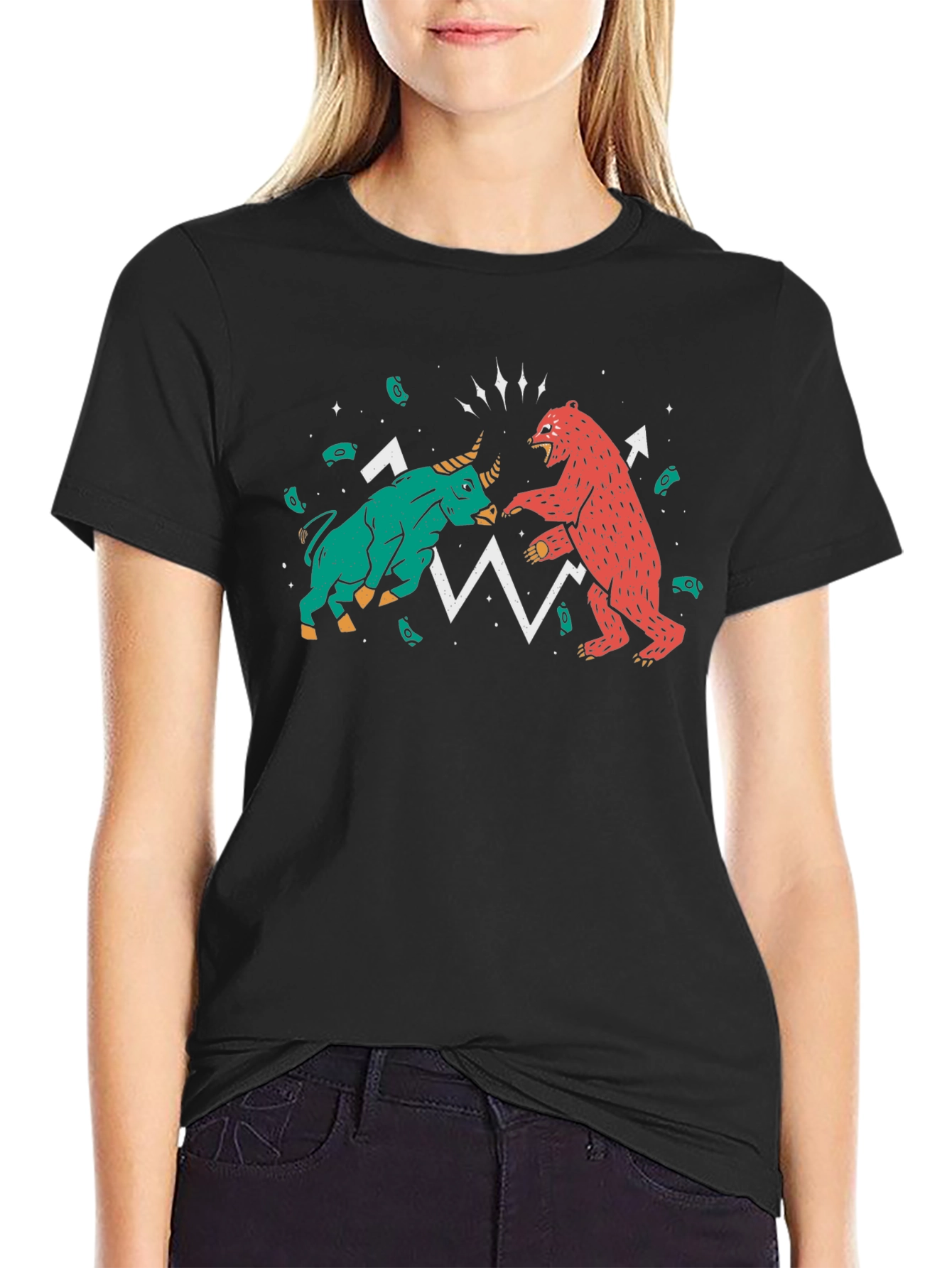 Camiseta Negra Toro vs Oso Wall Street