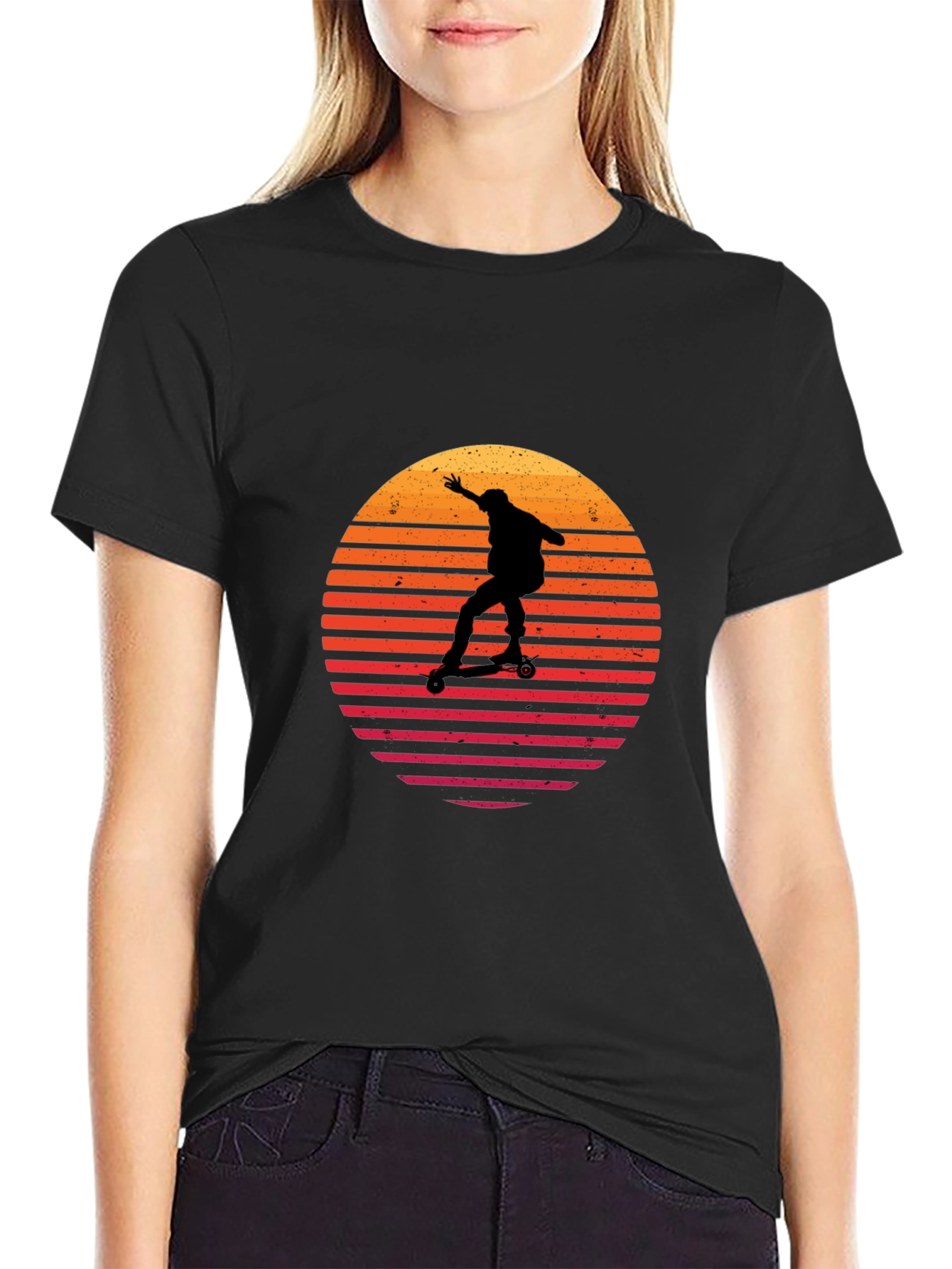 Camiseta Negra Retro Skater Sunset