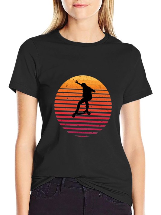 Camiseta Negra Retro Skater Sunset