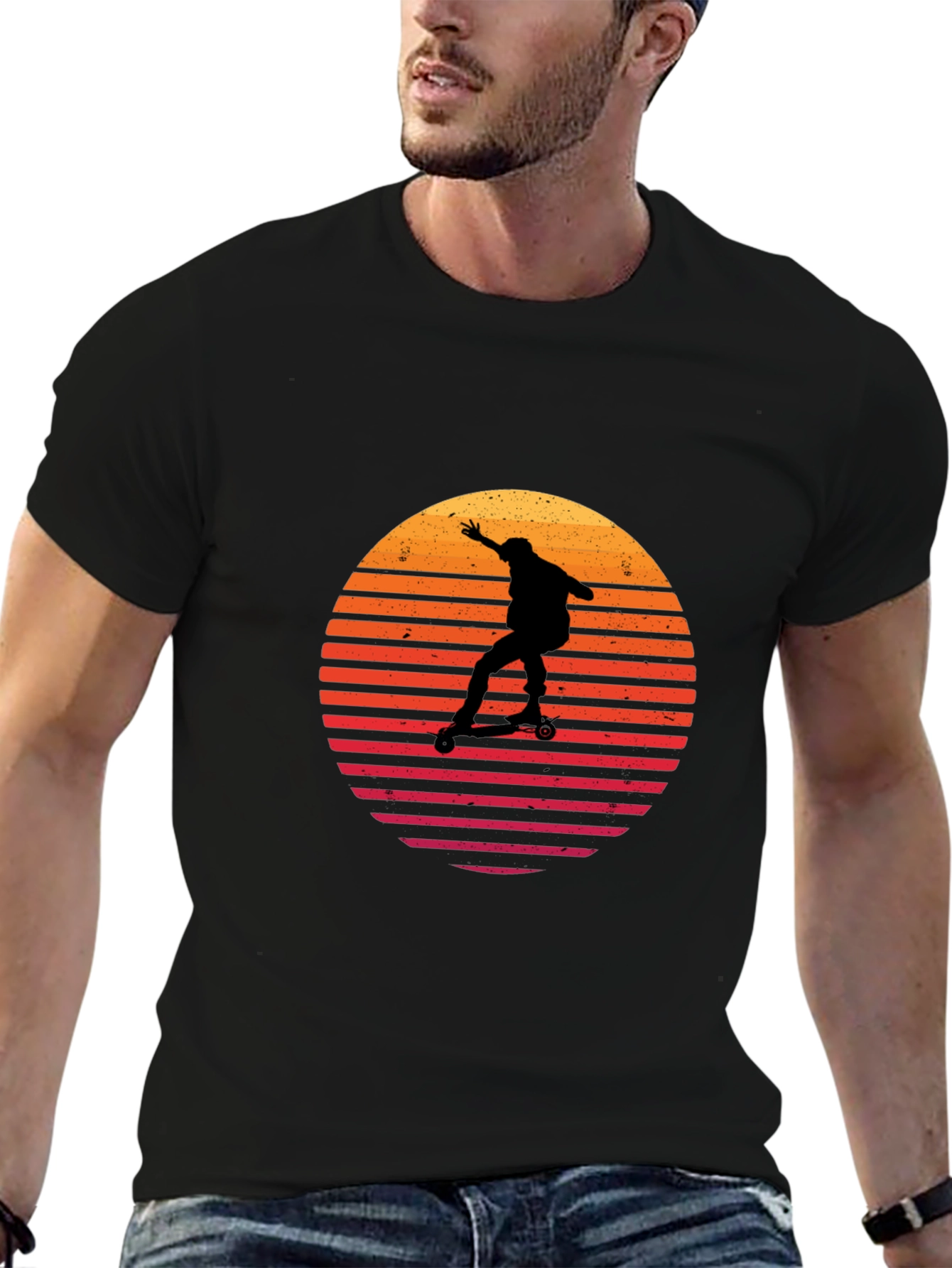 Camiseta Negra Retro Skater Sunset