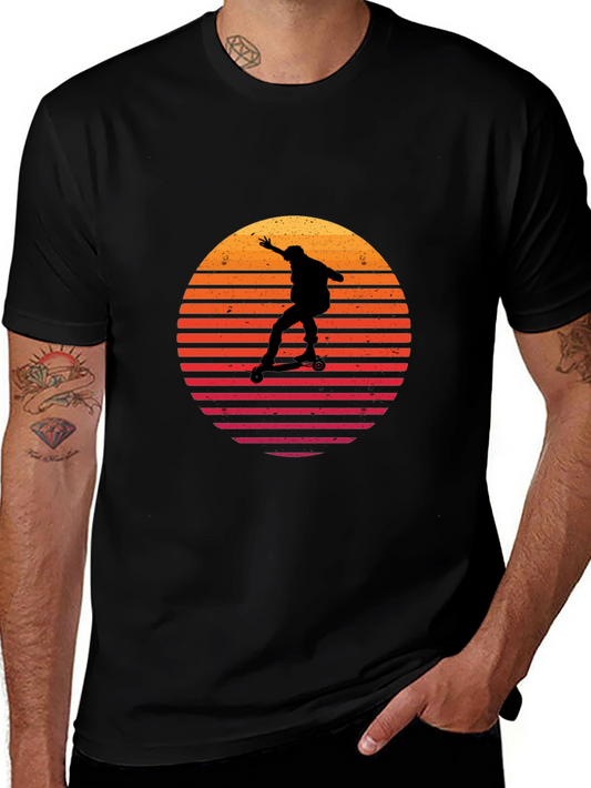 Camiseta Negra Retro Skater Sunset