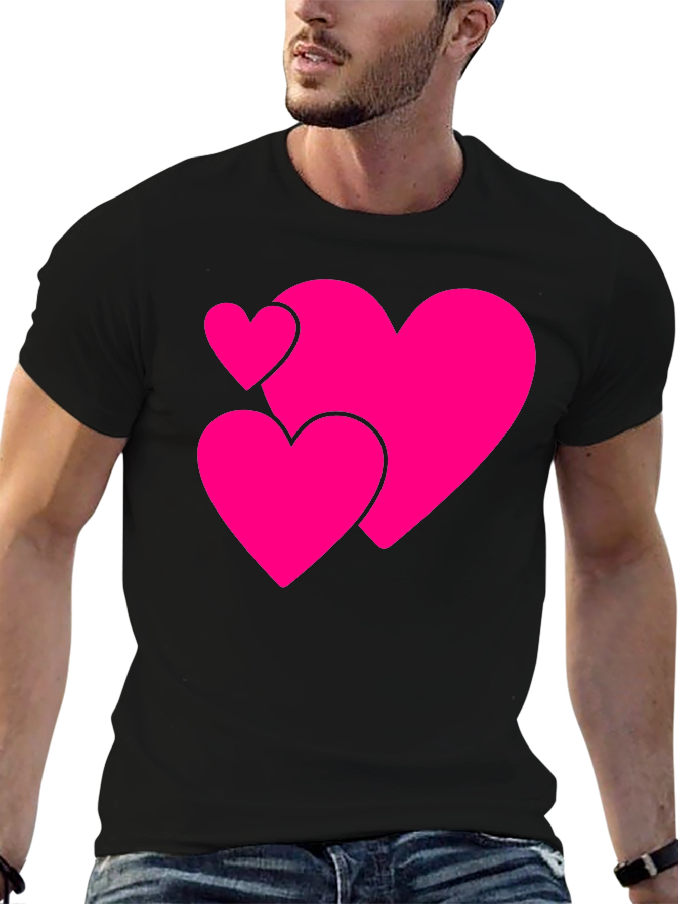 Camiseta Negra con Corazones Rosados