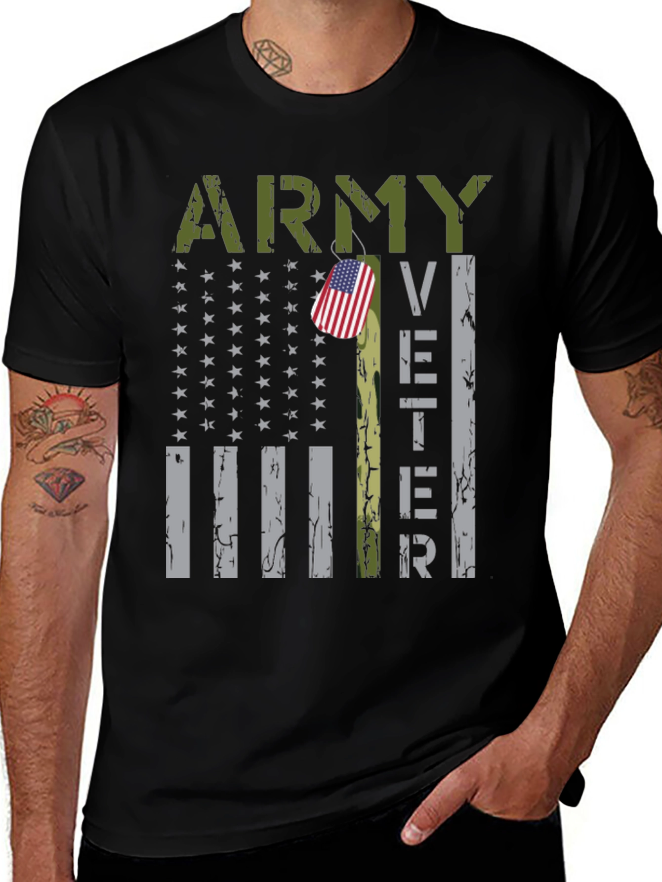 Camiseta Negra Militar Veterano del Ejército USA