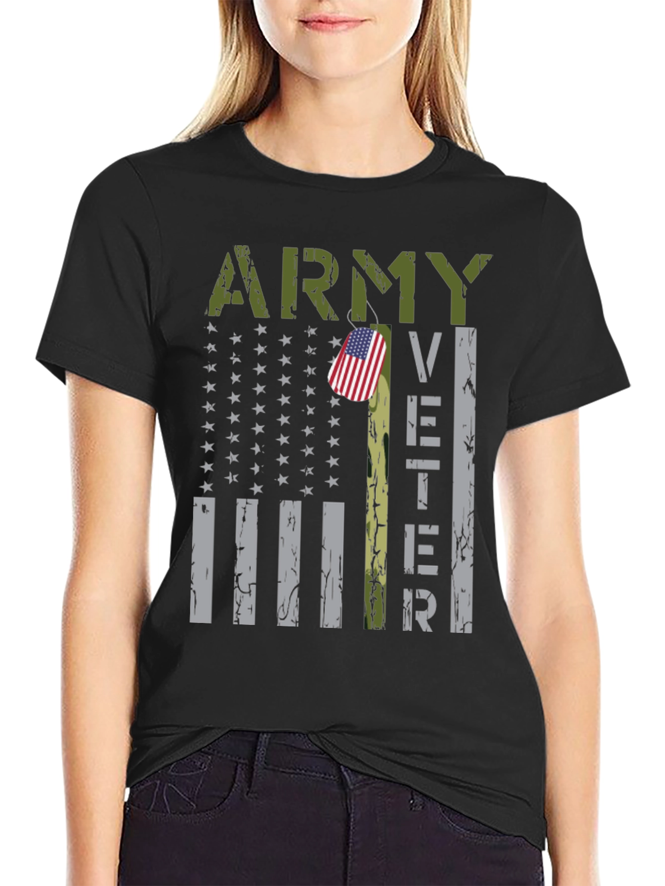 Camiseta Negra Militar Veterano del Ejército USA