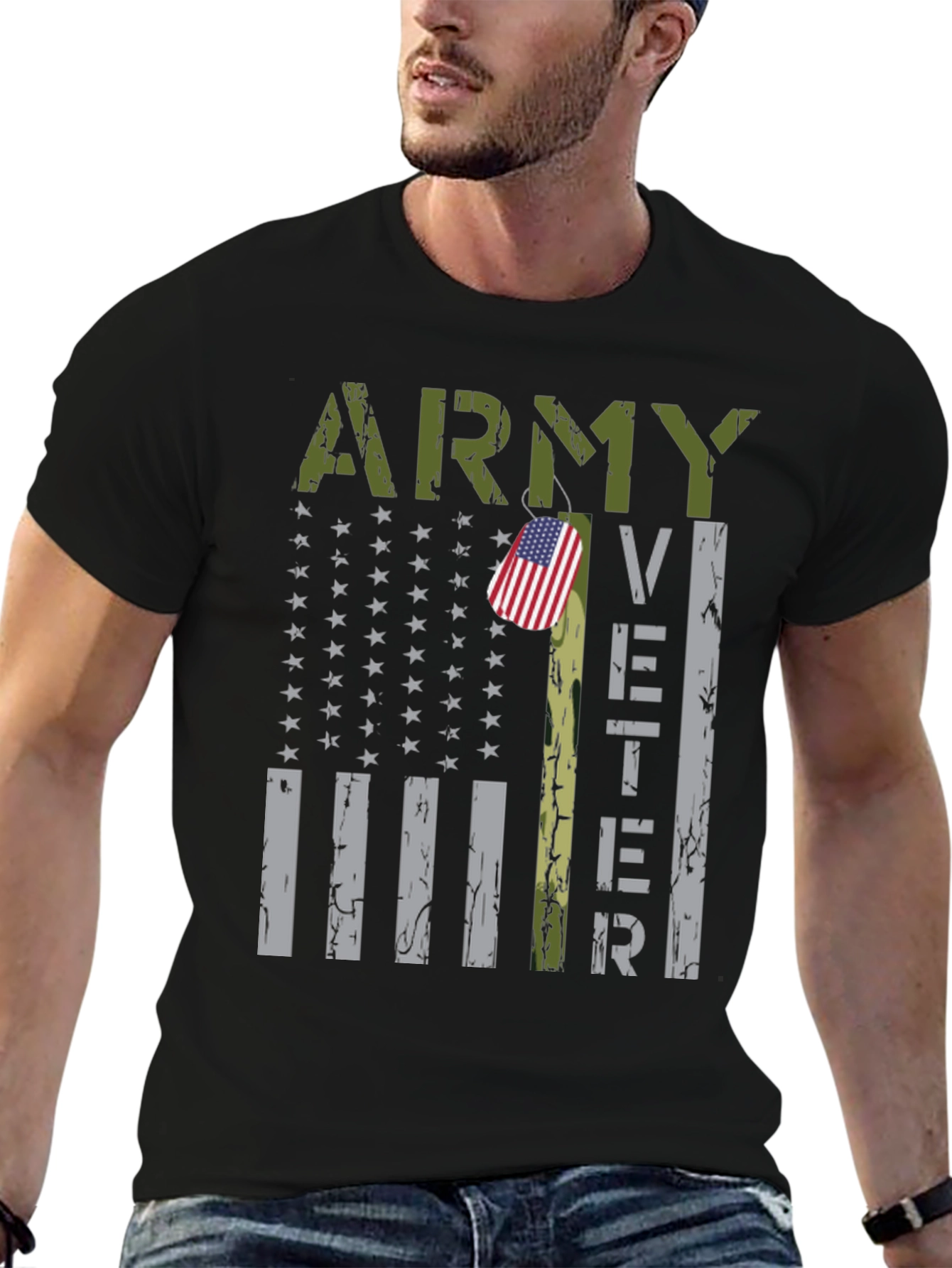 Camiseta Negra Militar Veterano del Ejército USA