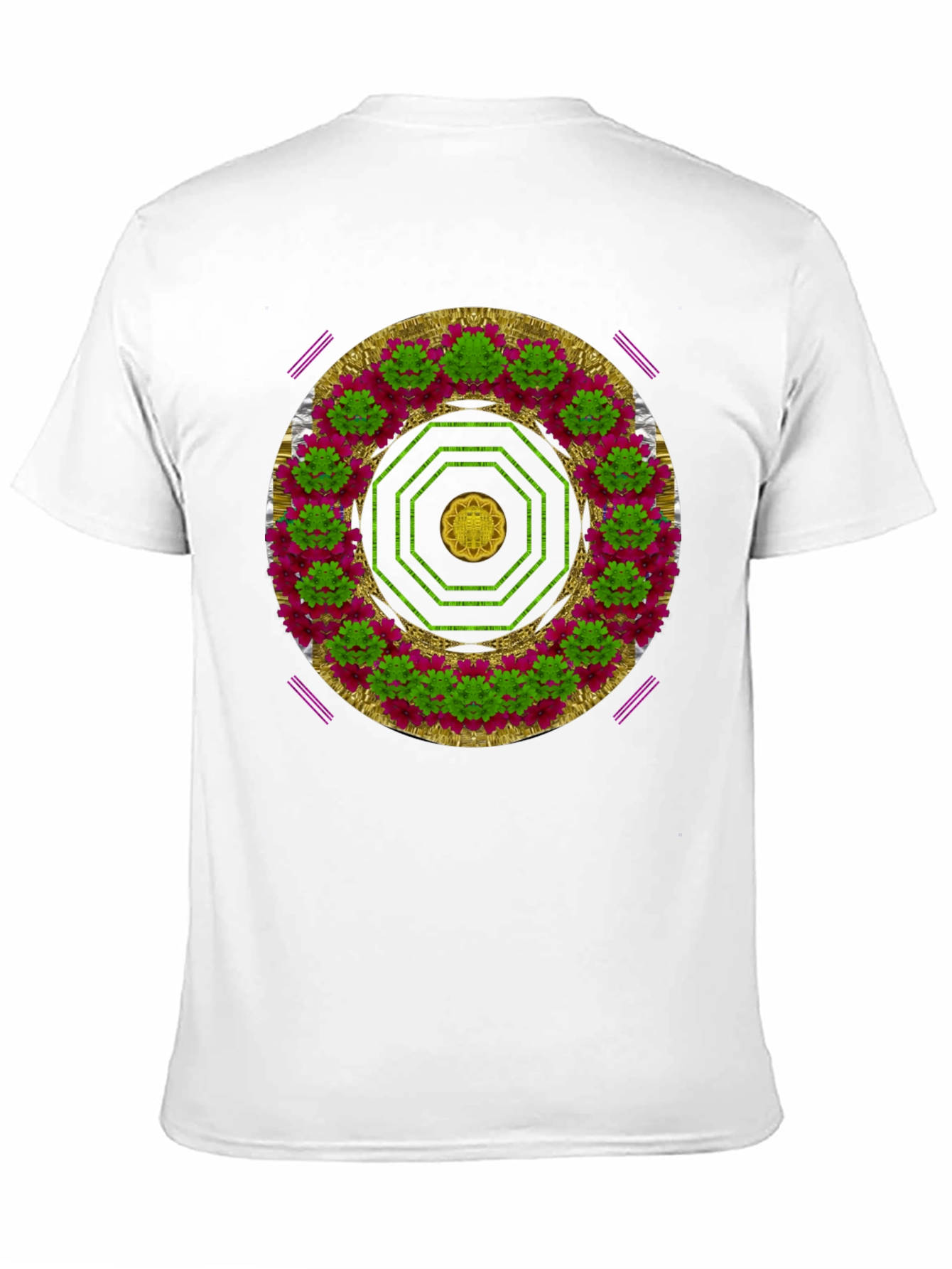 Camiseta Negra con Diseño Floral Octogonal Artístico