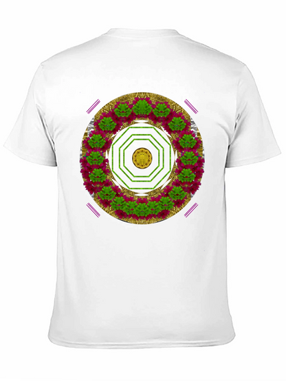 Camiseta Negra con Diseño Floral Octogonal Artístico