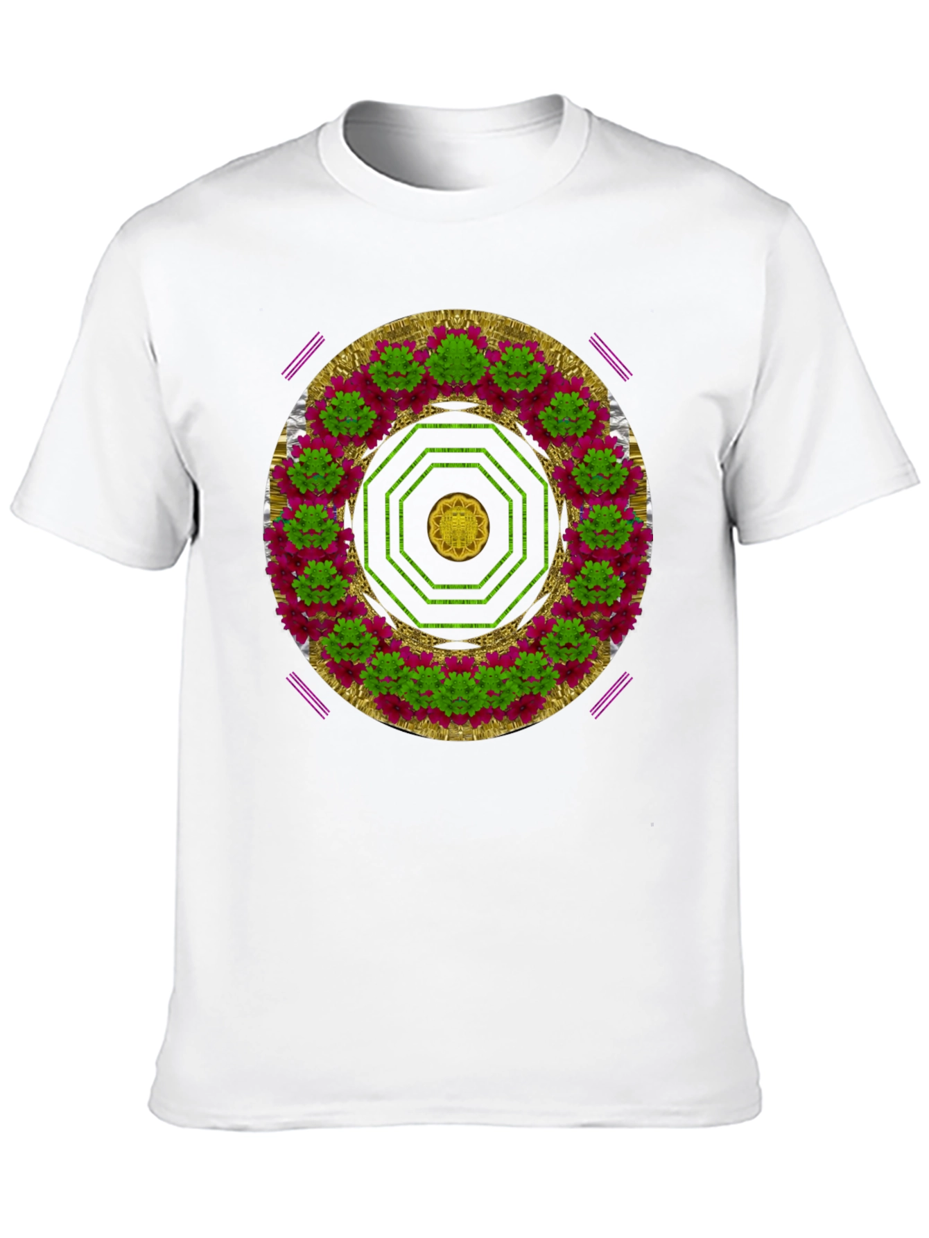 Camiseta Negra con Diseño Floral Octogonal Artístico