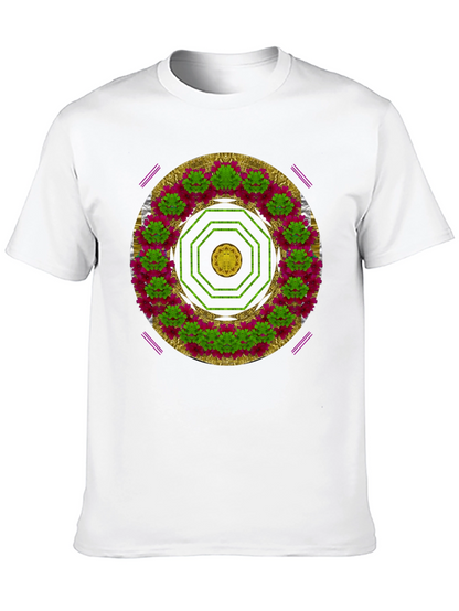 Camiseta Negra con Diseño Floral Octogonal Artístico