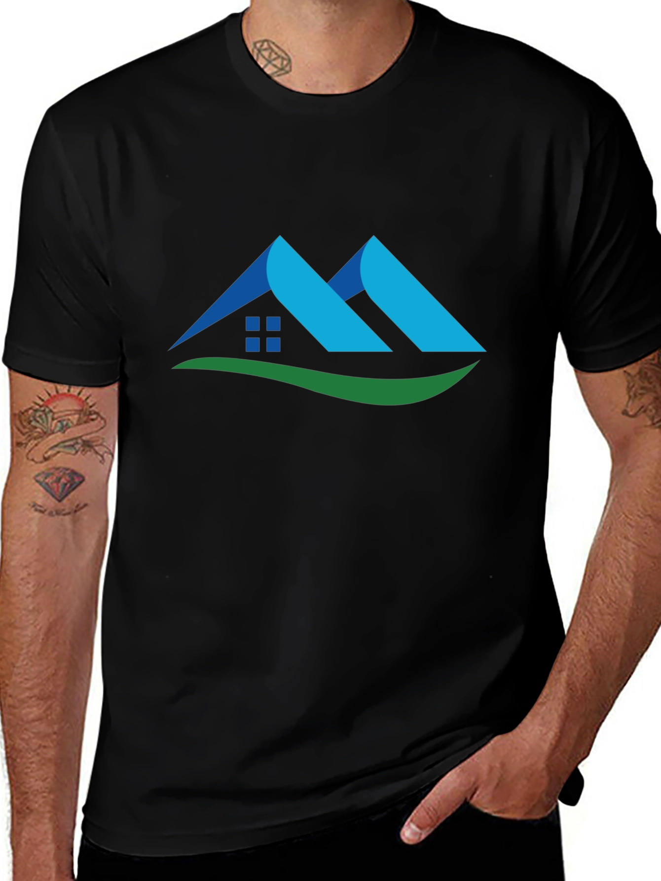 Camiseta Negra con Diseño de Casa Abstracta