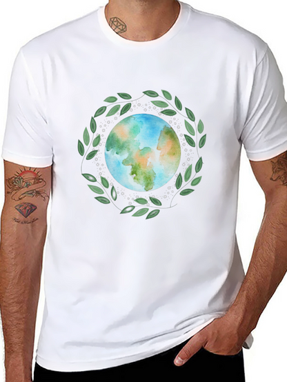 Camiseta Negra con Diseño de Planeta Tierra Ecológico