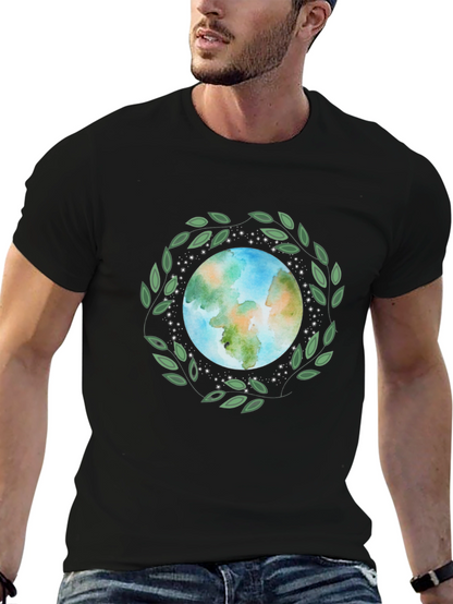 Camiseta Negra con Diseño de Planeta Tierra Ecológico