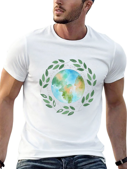 Camiseta Negra con Diseño de Planeta Tierra Ecológico