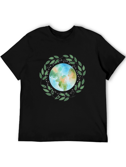 Camiseta Negra con Diseño de Planeta Tierra Ecológico