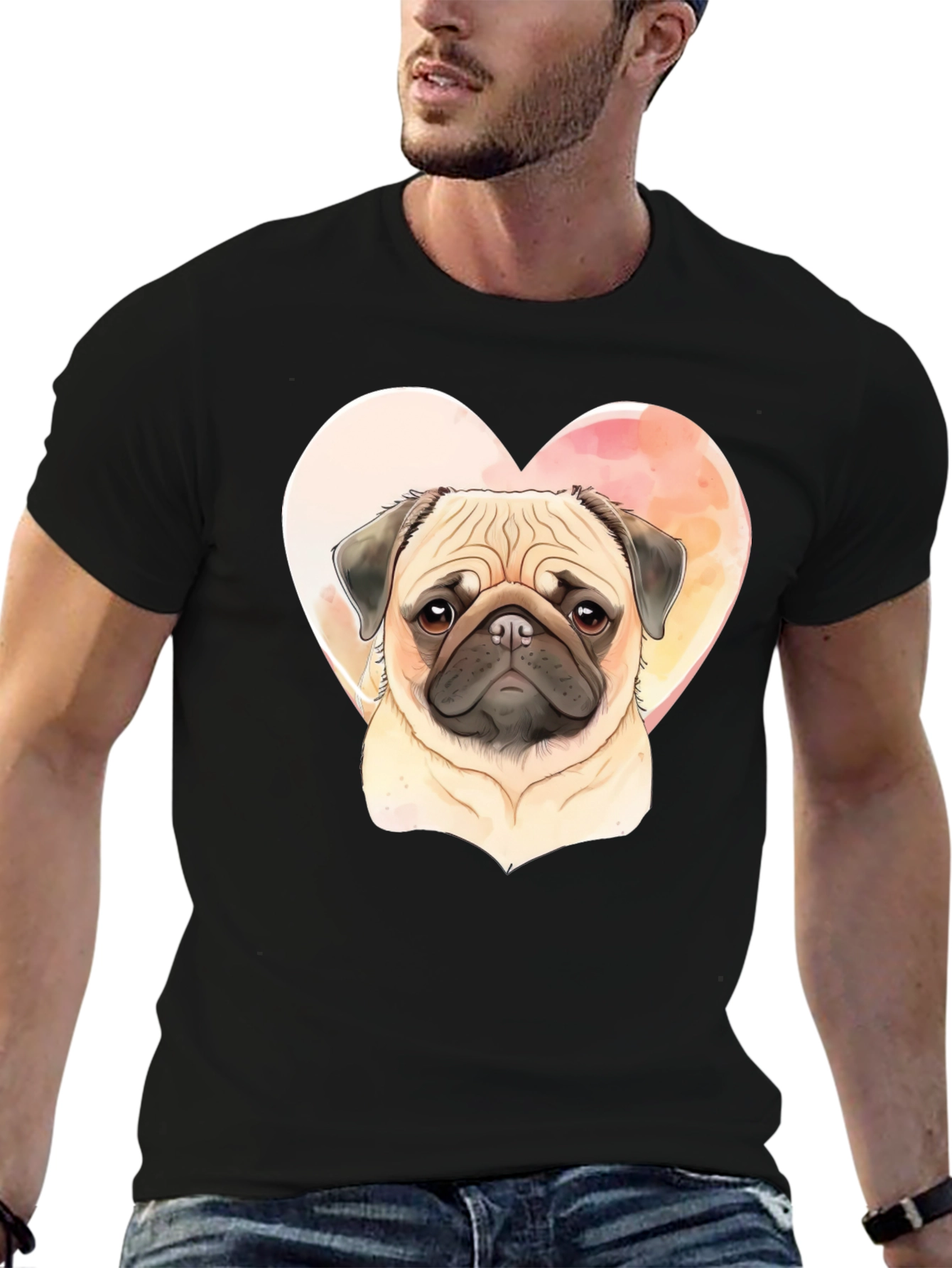 Camiseta Negra con Diseño de Pug Enamorado