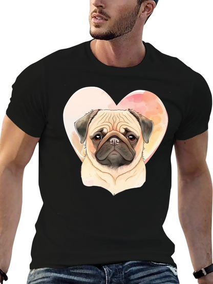 Camiseta Negra con Diseño de Pug Enamorado