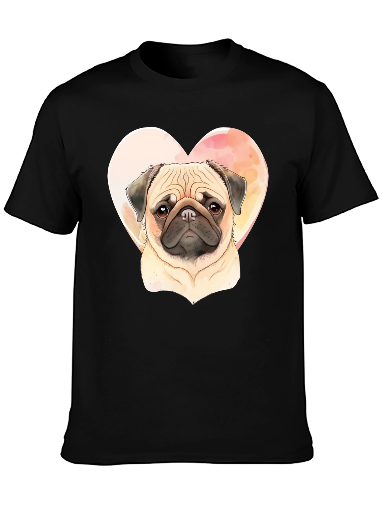 Camiseta Negra con Diseño de Pug Enamorado