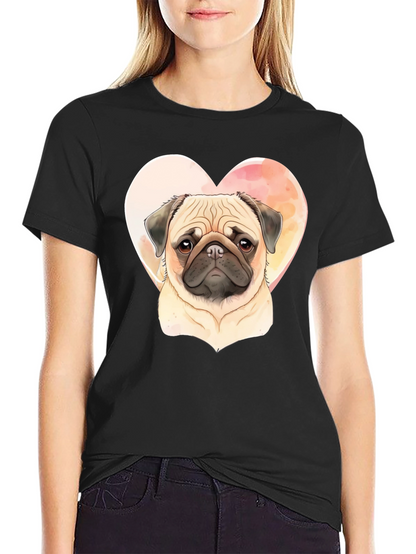 Camiseta Negra con Diseño de Pug Enamorado