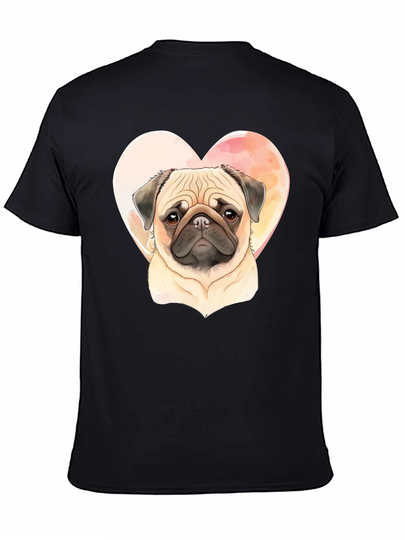 Camiseta Negra con Diseño de Pug Enamorado