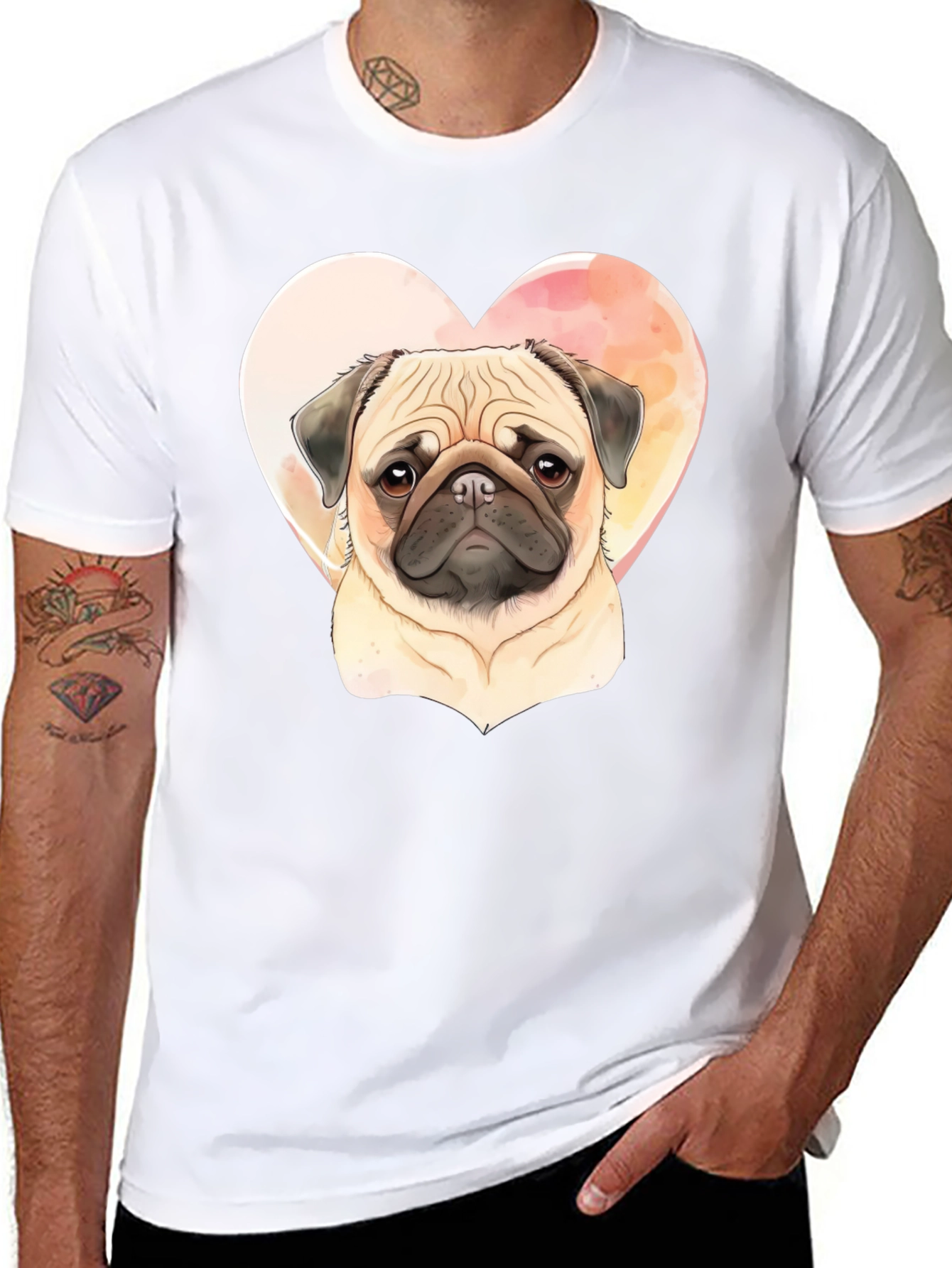 Camiseta Negra con Diseño de Pug Enamorado
