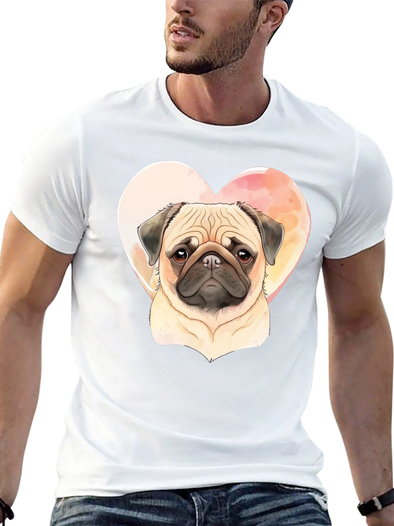 Camiseta Negra con Diseño de Pug Enamorado