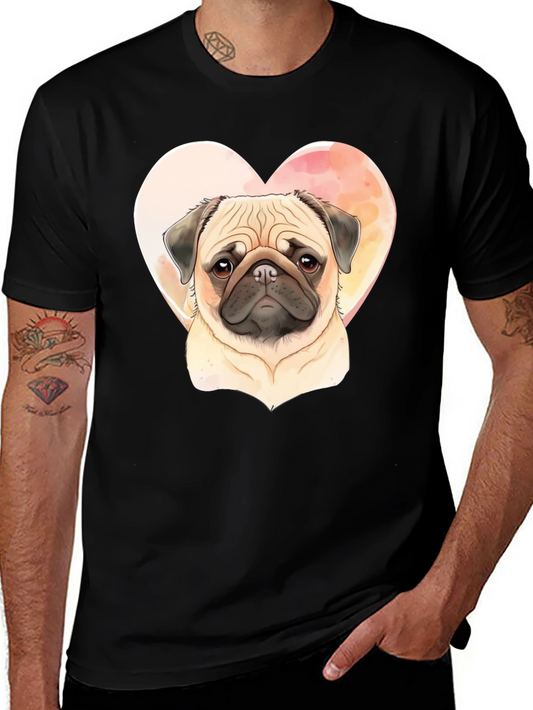 Camiseta Negra con Diseño de Pug Enamorado