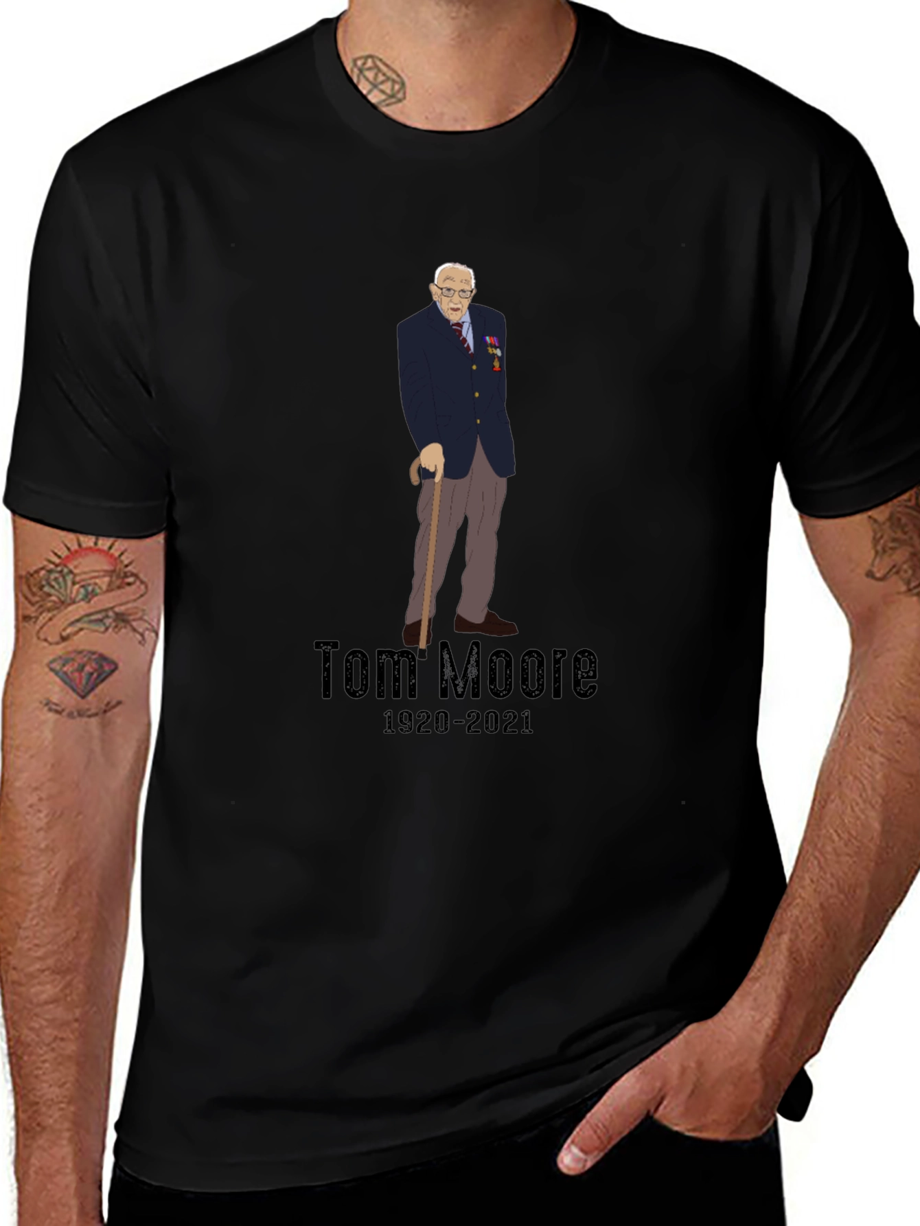 Camiseta Negra Conmemorativa de Tom Moore 1920-2021