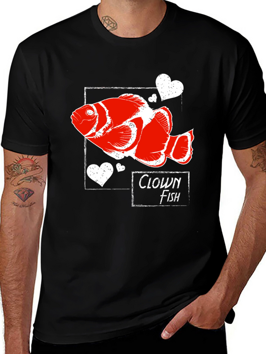 Camiseta Negra con Diseño de Pez Payaso y Corazones