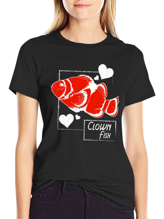 Camiseta Negra con Diseño de Pez Payaso y Corazones