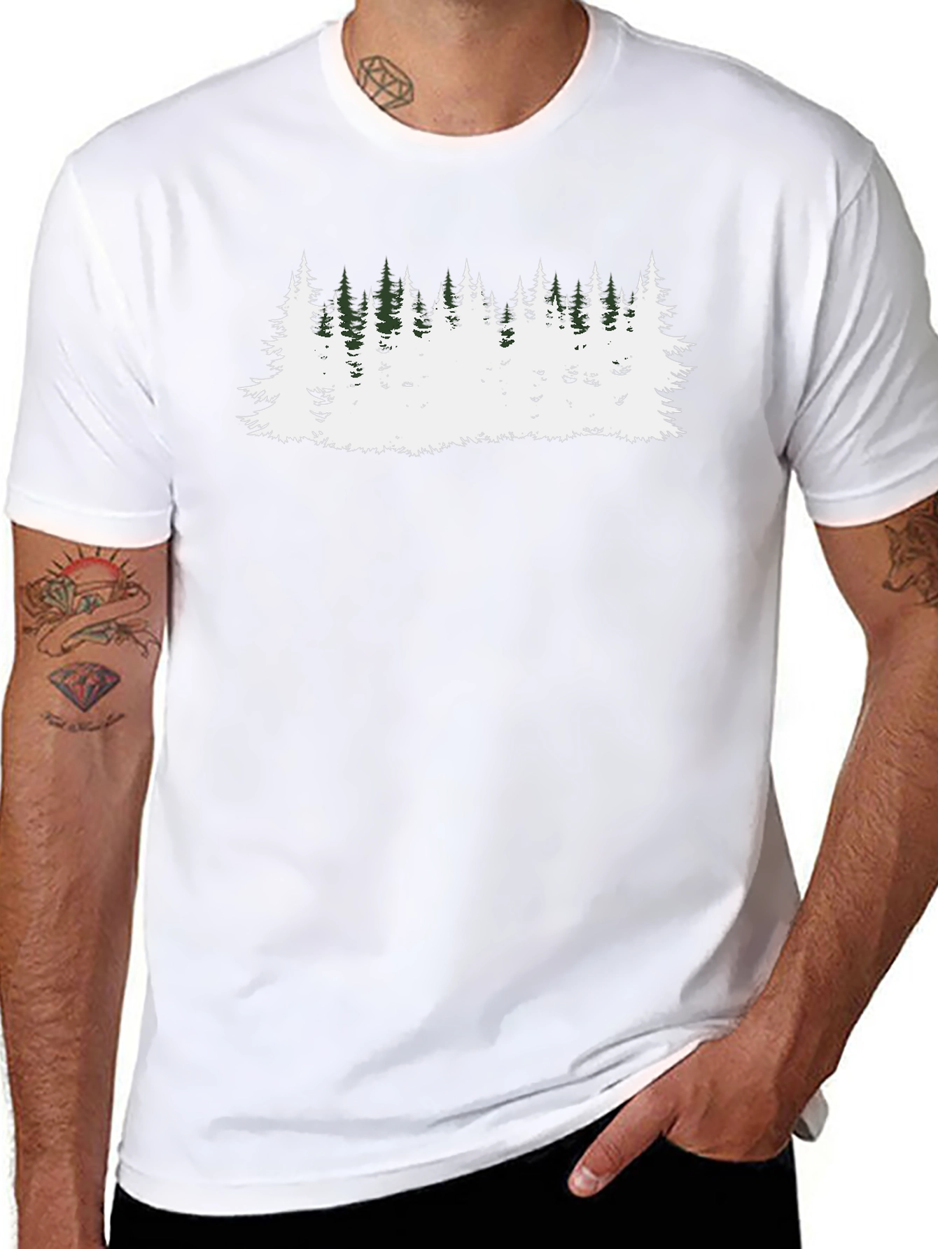Camiseta Negra con Diseño de Bosque Invernal