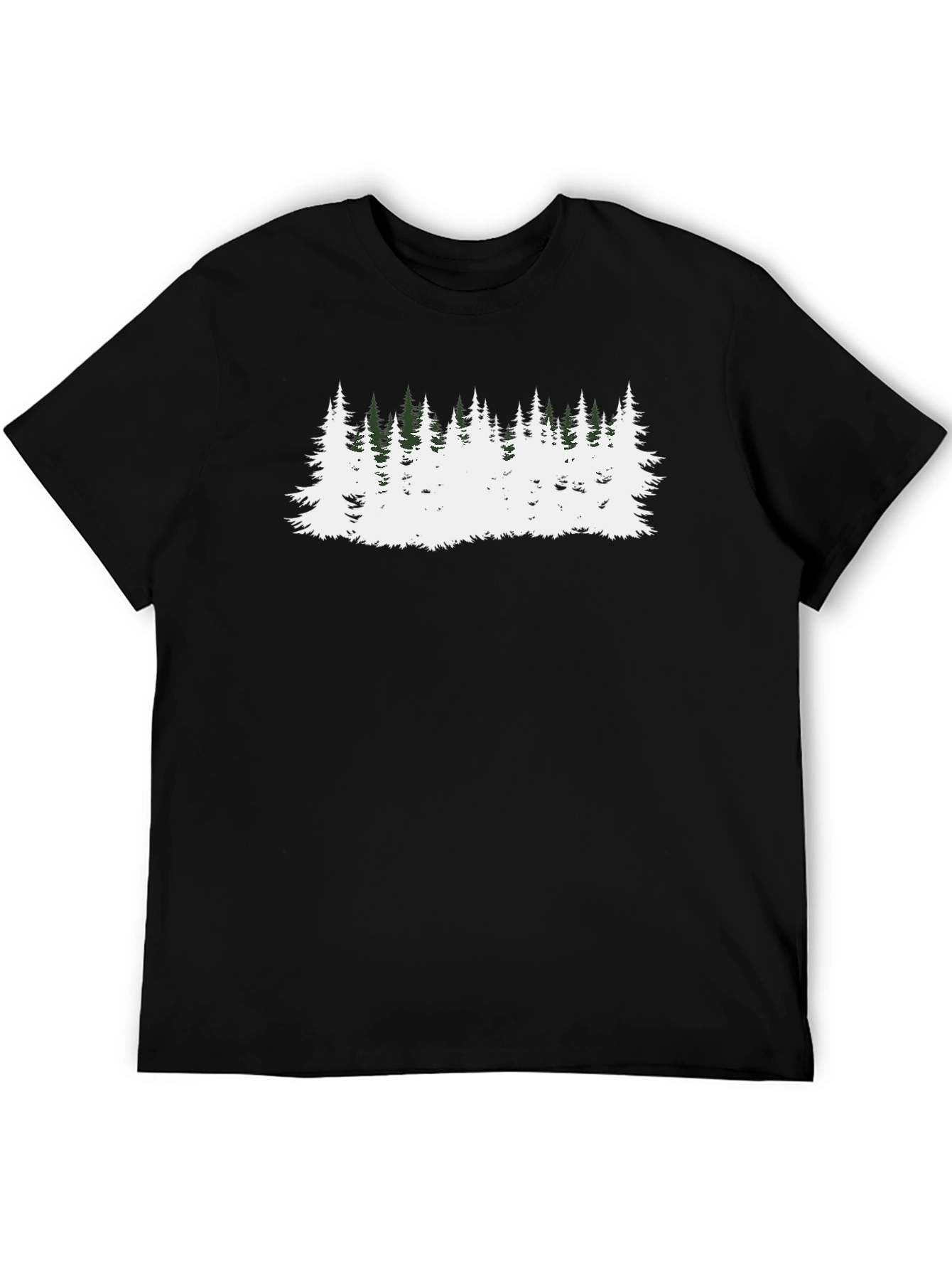 Camiseta Negra con Diseño de Bosque Invernal
