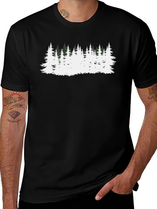 Camiseta Negra con Diseño de Bosque Invernal
