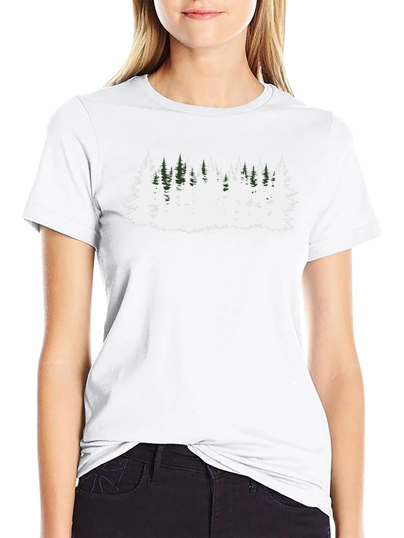Camiseta Negra con Diseño de Bosque Invernal
