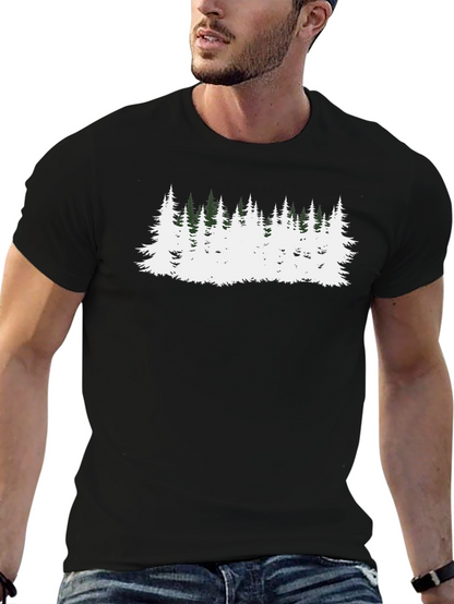 Camiseta Negra con Diseño de Bosque Invernal