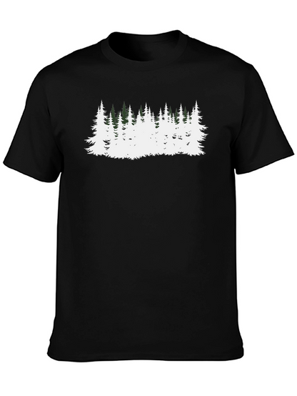 Camiseta Negra con Diseño de Bosque Invernal