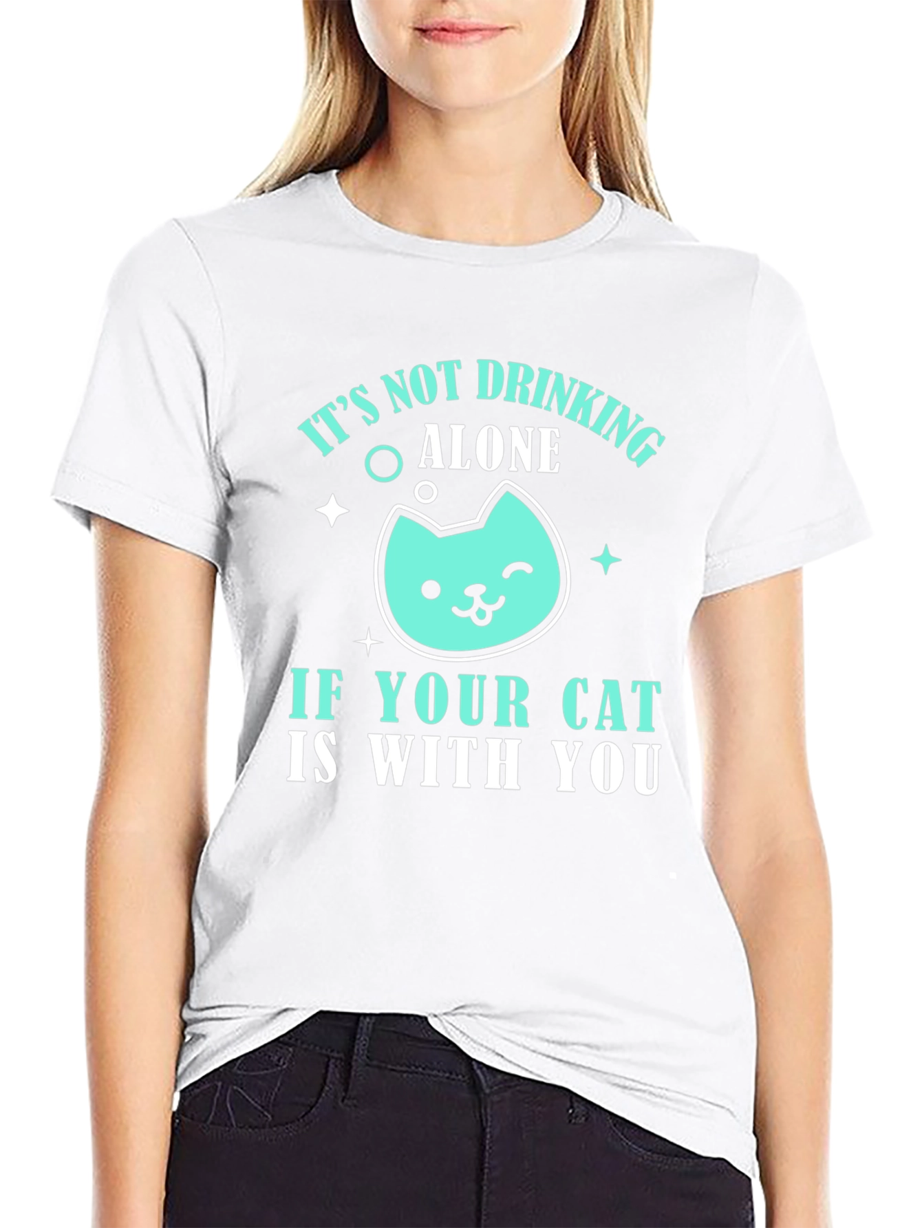 Camiseta Negra Bebiendo con tu Gato