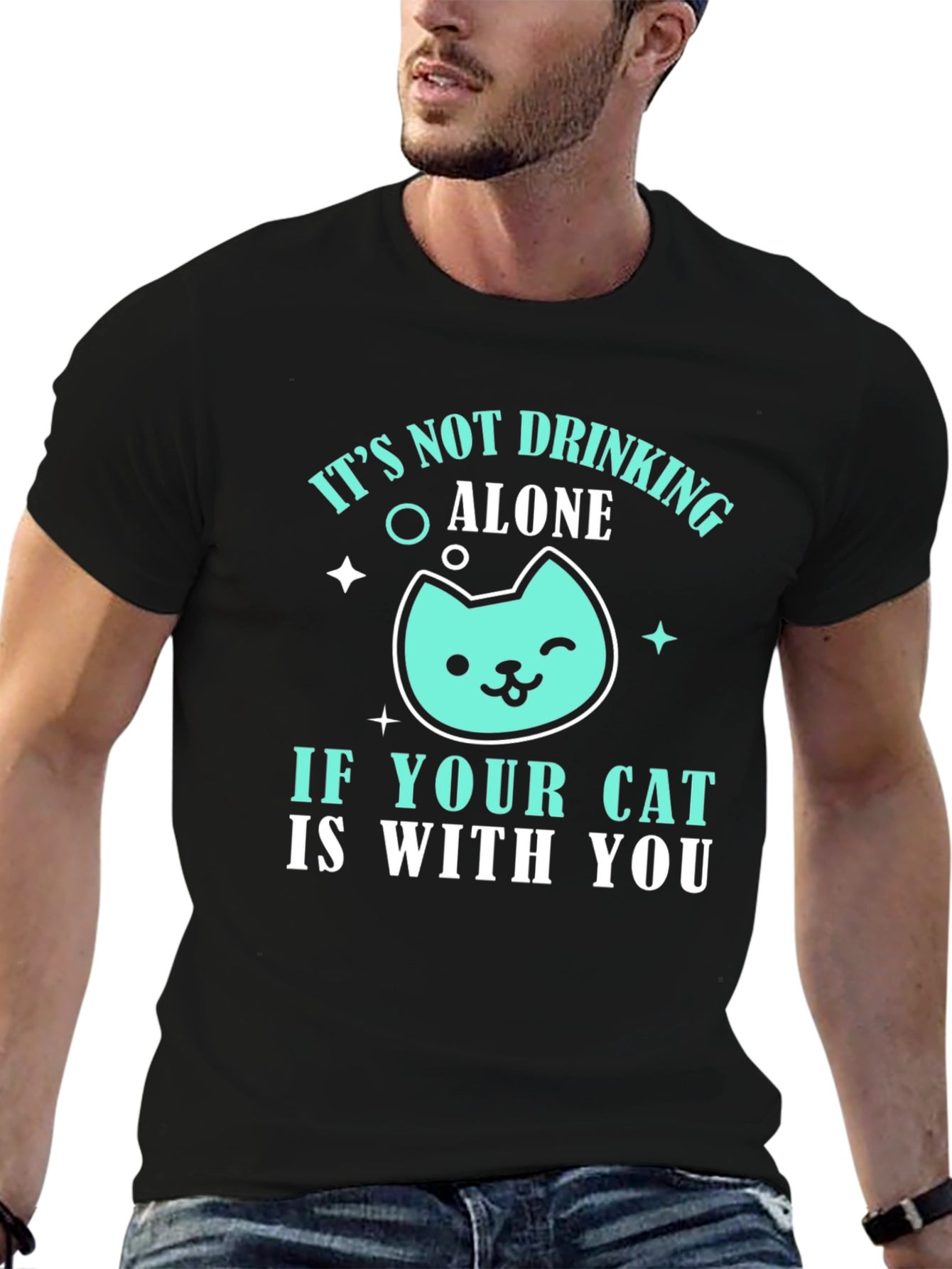 Camiseta Negra Bebiendo con tu Gato