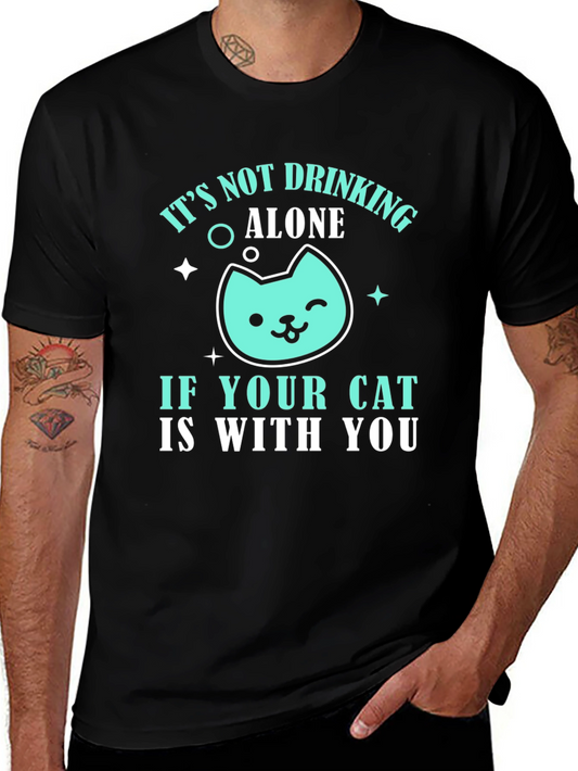Camiseta Negra Bebiendo con tu Gato