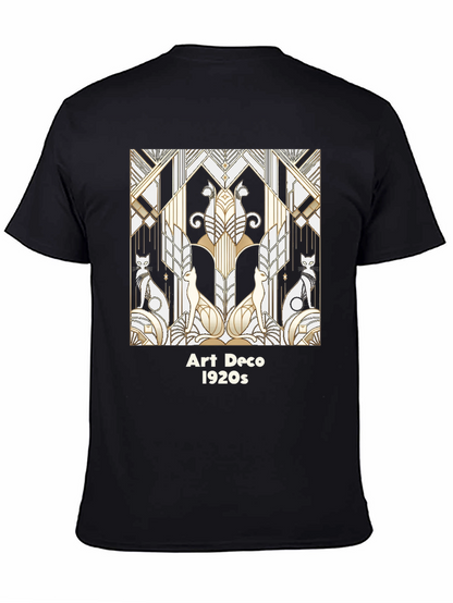 Camiseta Negra con Diseño Art Deco Gatos 1920s