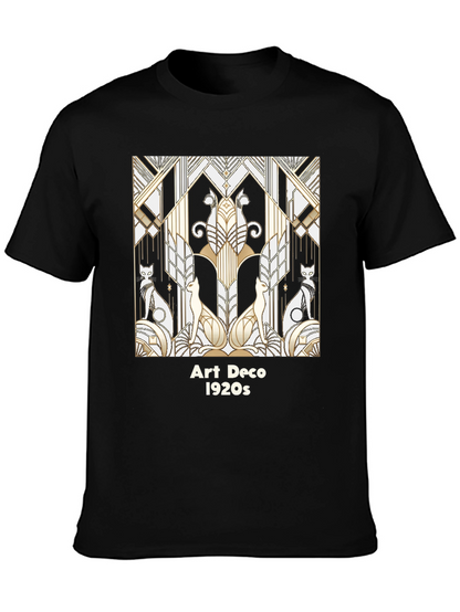 Camiseta Negra con Diseño Art Deco Gatos 1920s