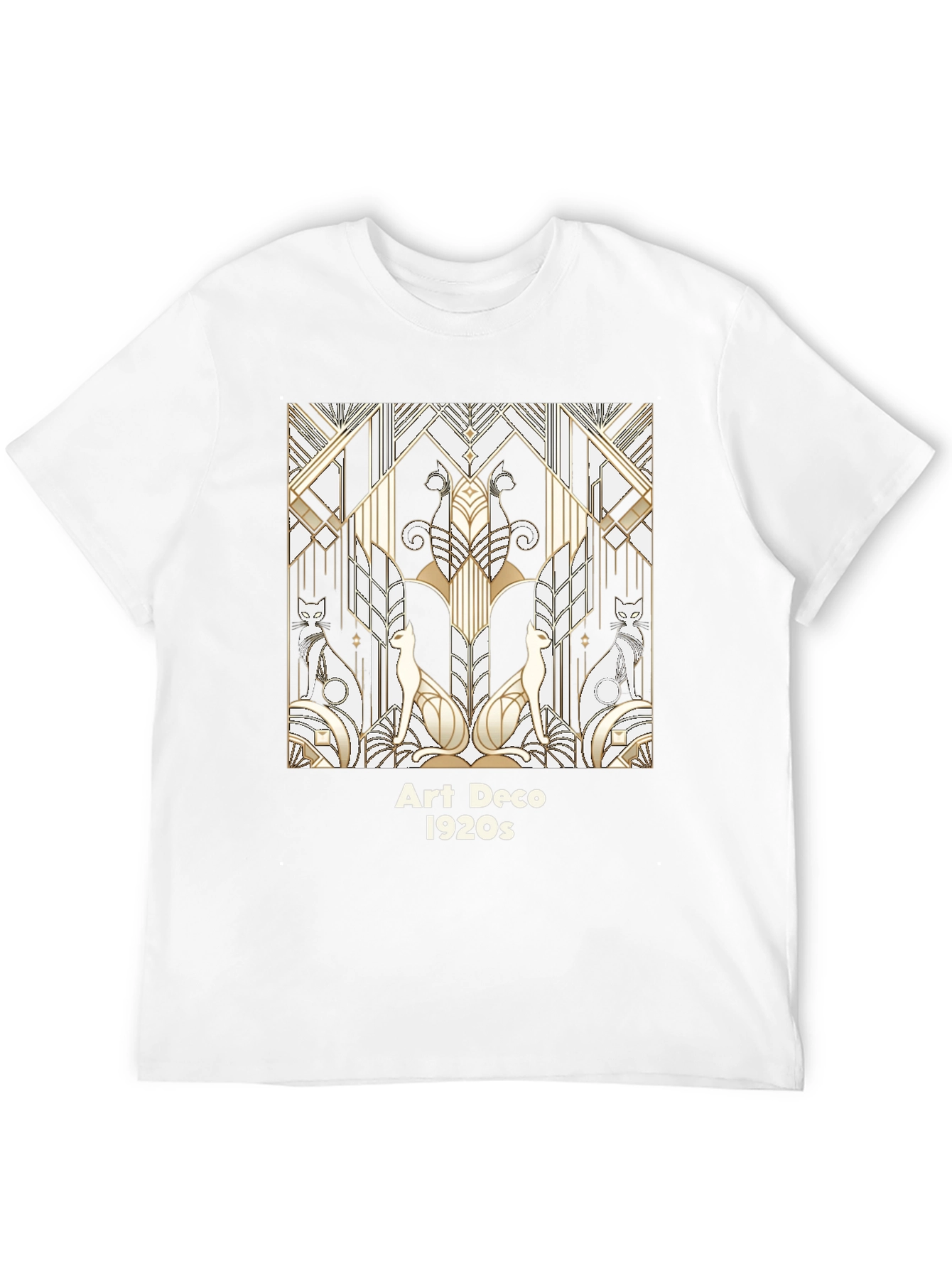 Camiseta Negra con Diseño Art Deco Gatos 1920s