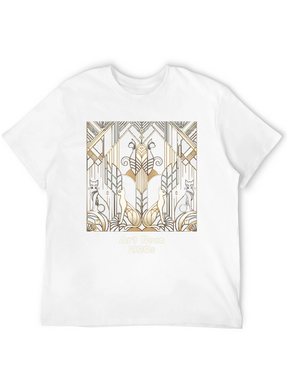 Camiseta Negra con Diseño Art Deco Gatos 1920s