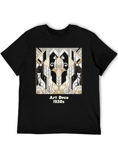 Camiseta Negra con Diseño Art Deco Gatos 1920s