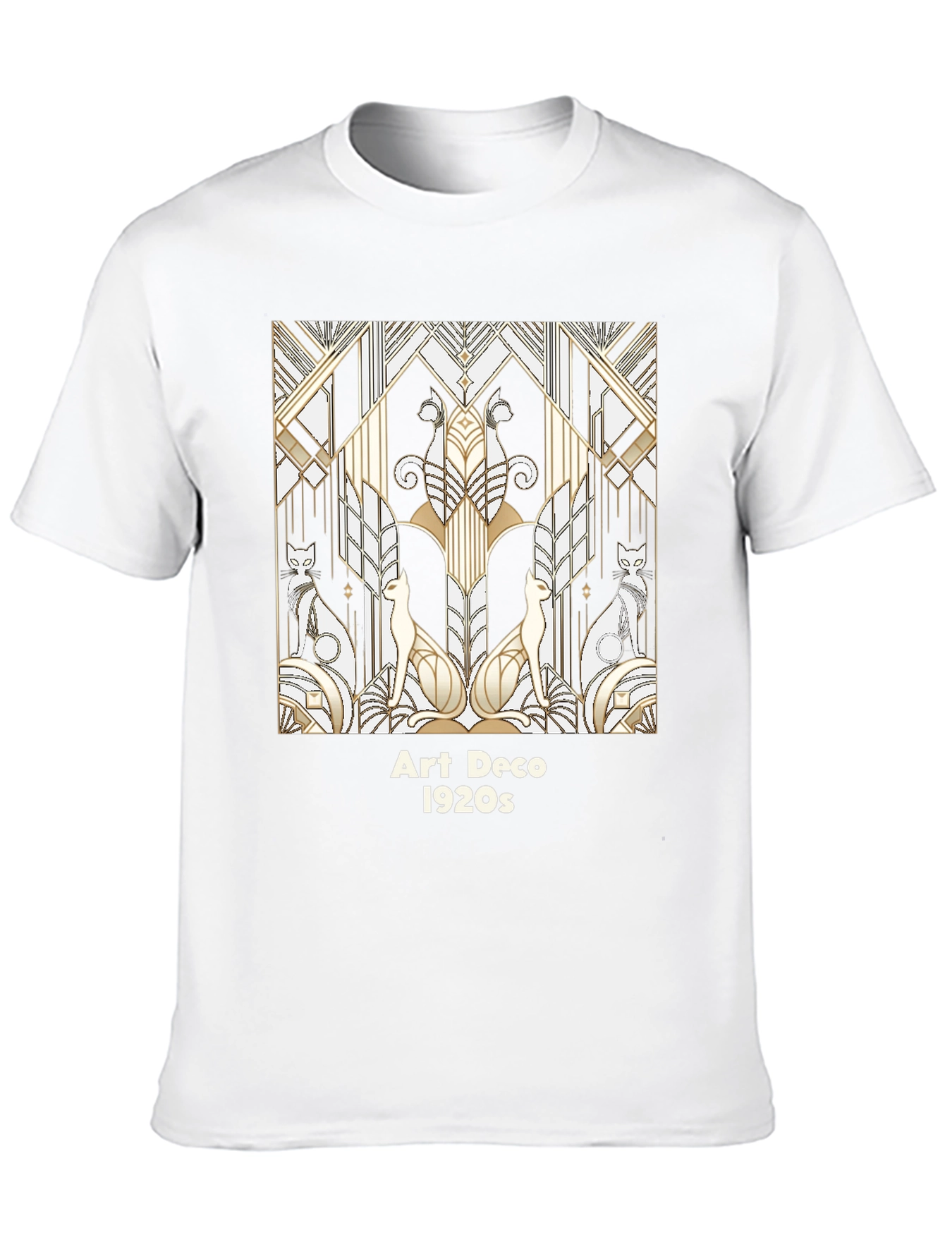 Camiseta Negra con Diseño Art Deco Gatos 1920s