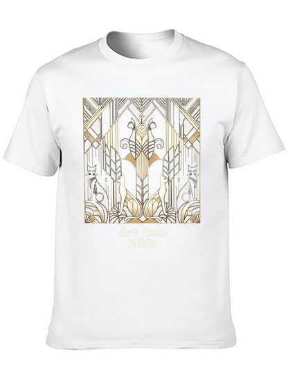 Camiseta Negra con Diseño Art Deco Gatos 1920s