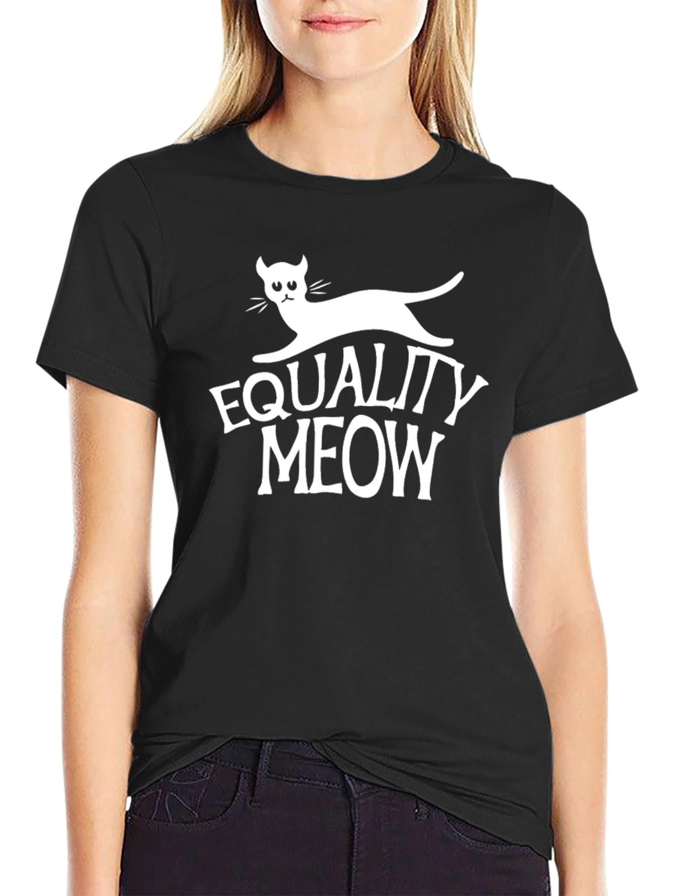 Camiseta Negra con Diseño Equality Meow